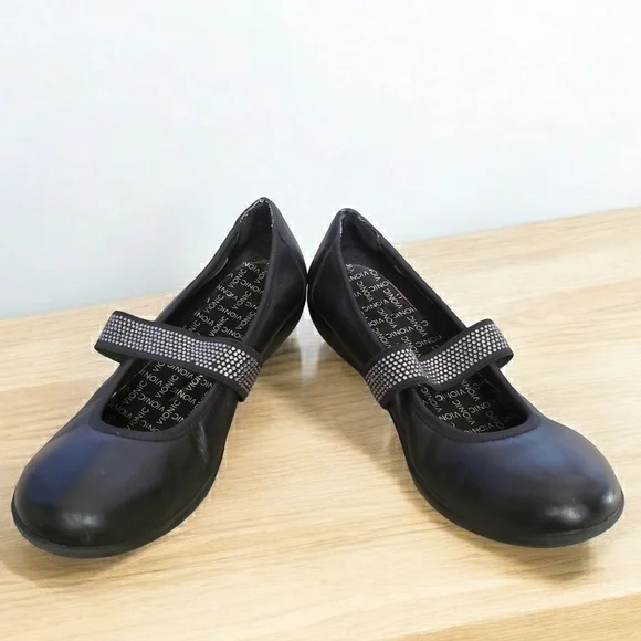 Vionic Ballet Shoes Black 7.5 Leather Mary Jane Flat Comfort Embellished Loafer - Picture 2 of 16
